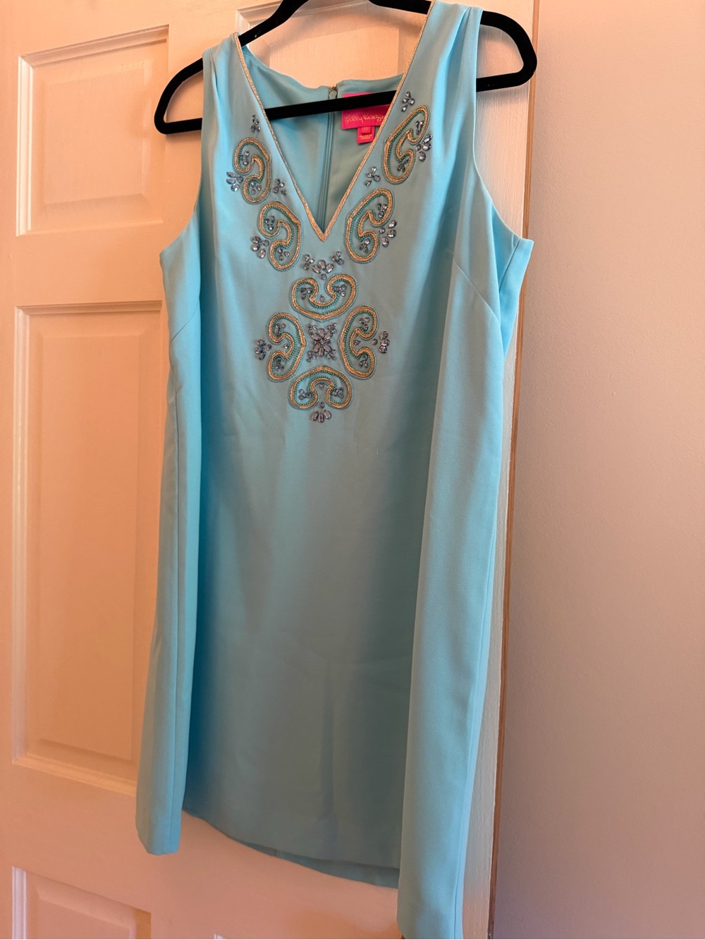 Lilly Pulitzer Light Blue Embellished V-Neck Mini Dress